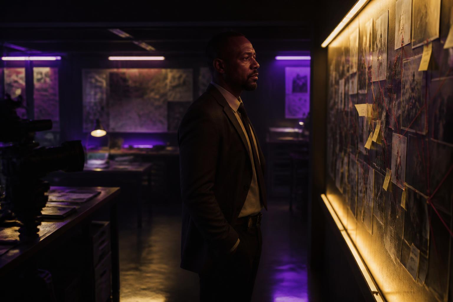Fictional crime series production scene